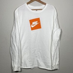 Nike Swoosh Logo Orange Block White Cotton Athletic Long Sleeve Shirt Men Sz XL